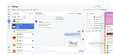 Flomni CS dialogs interface with the chat widget